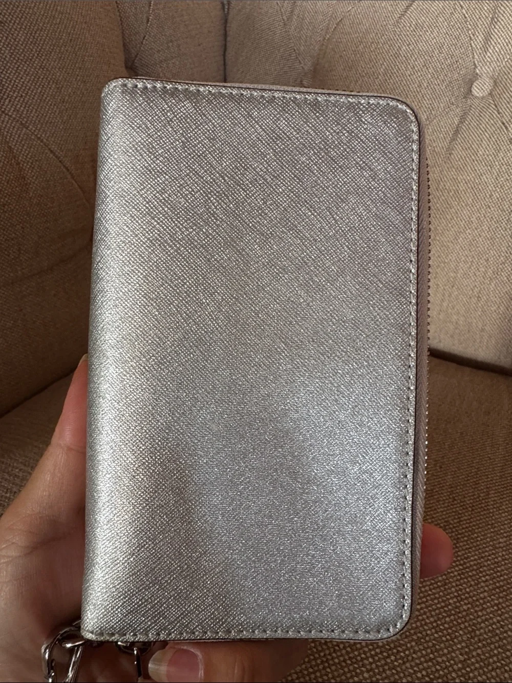 Michael Kors Metallic Silver Zip Wristlet